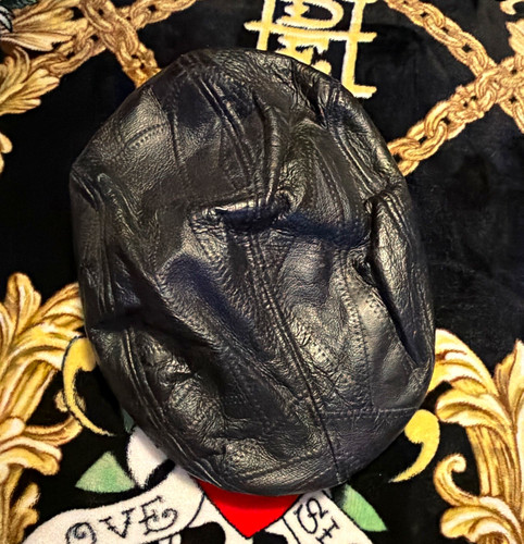 Men black leather - black, cap
